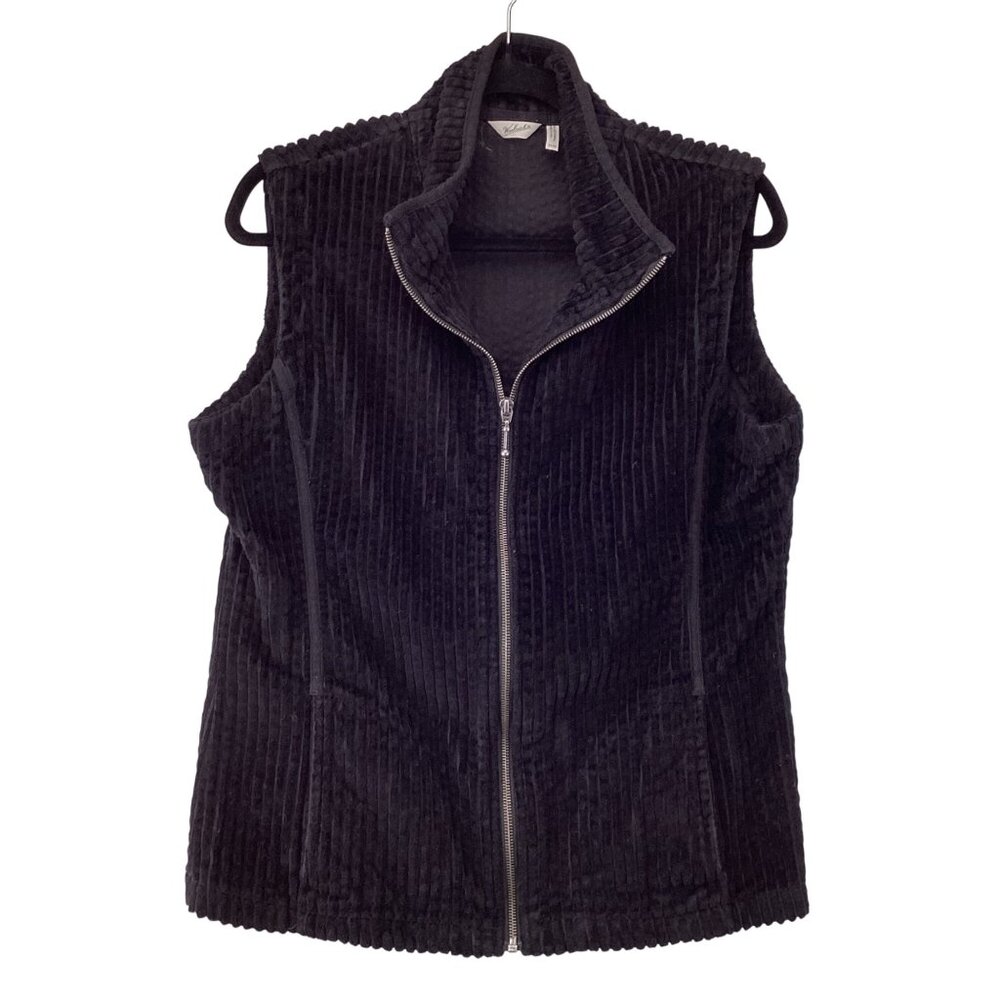 Woolrich Womens Vest Size Medium Black Corduroy Zip-Up‎ Vest Pockets Full Zip